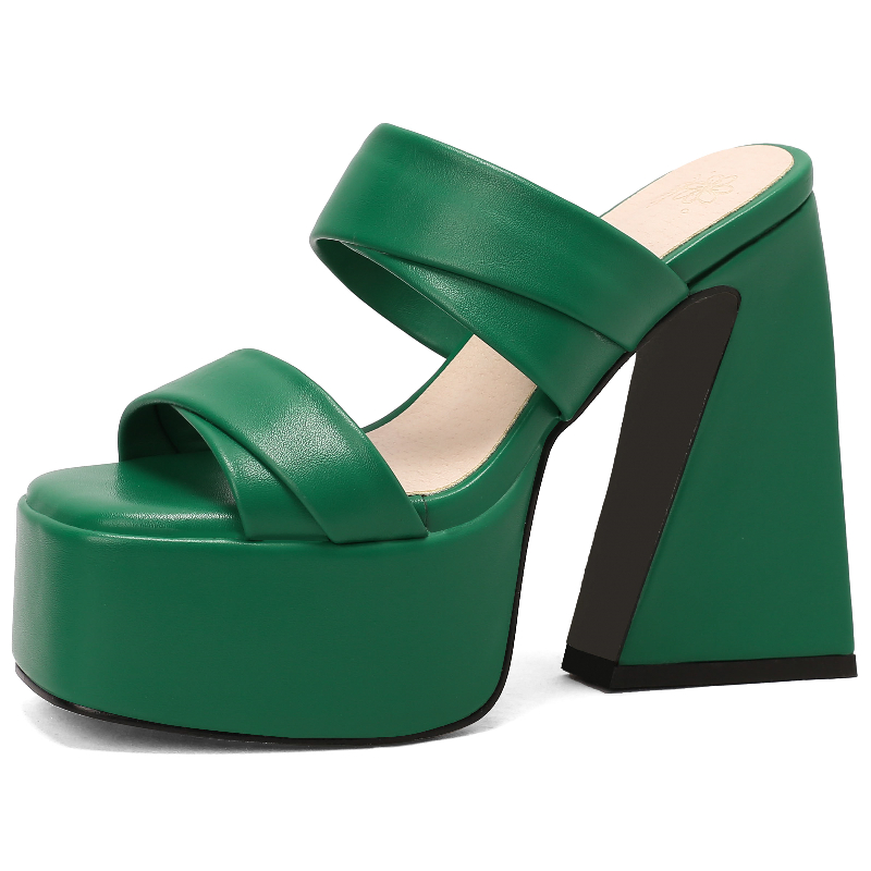 Slippers Gothic Block High Heels Mules Platform Sexy New Summer for Women Green Yellow Sandal Party Fetish Shoes Female 21ad