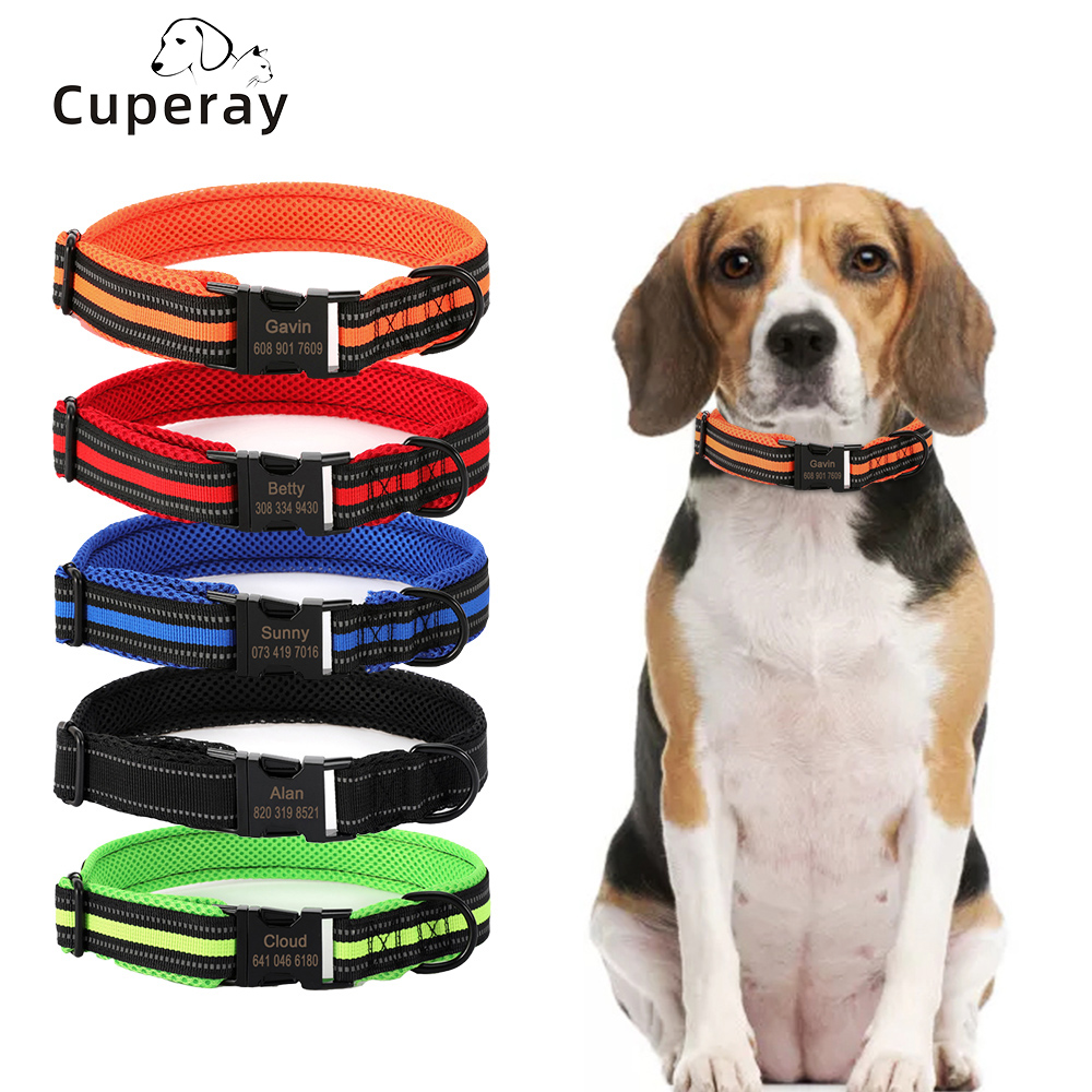 Personalized Reflective Dog Collar,Free Custom Engraved ID Tag Anti-Lost Dog Collar Polyester Mesh Comfortable Soft Pet Supplies