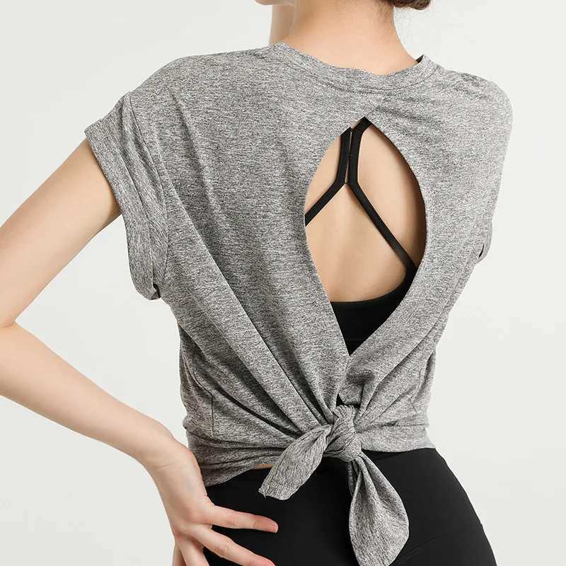 Summer Loose Yoga Shirts Women Hollow Out Short Sleeves Running T-Shirts Quick Dry Sports Forked Tops Gym Workout Fitness Blouse M240914