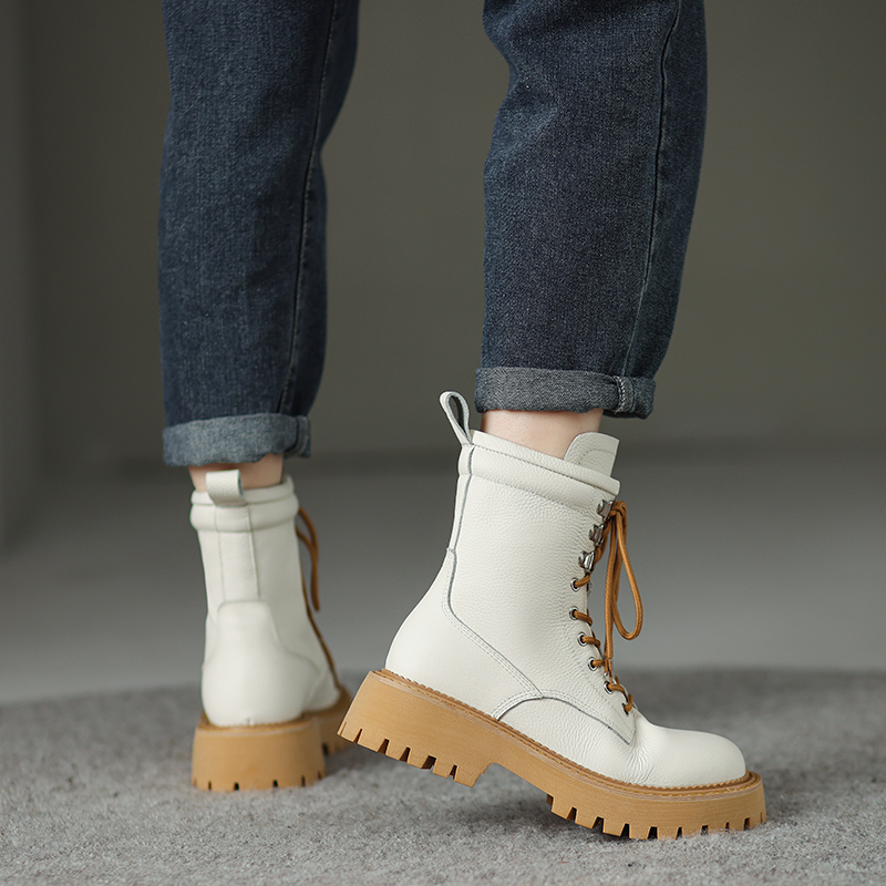 2025 new JOZHAMTA Size 34-39 Winter For Women Mid Calf Thick Heels Shoes Womans Lace-Up Platform Boot Ins Fashion Motorcycle Boots