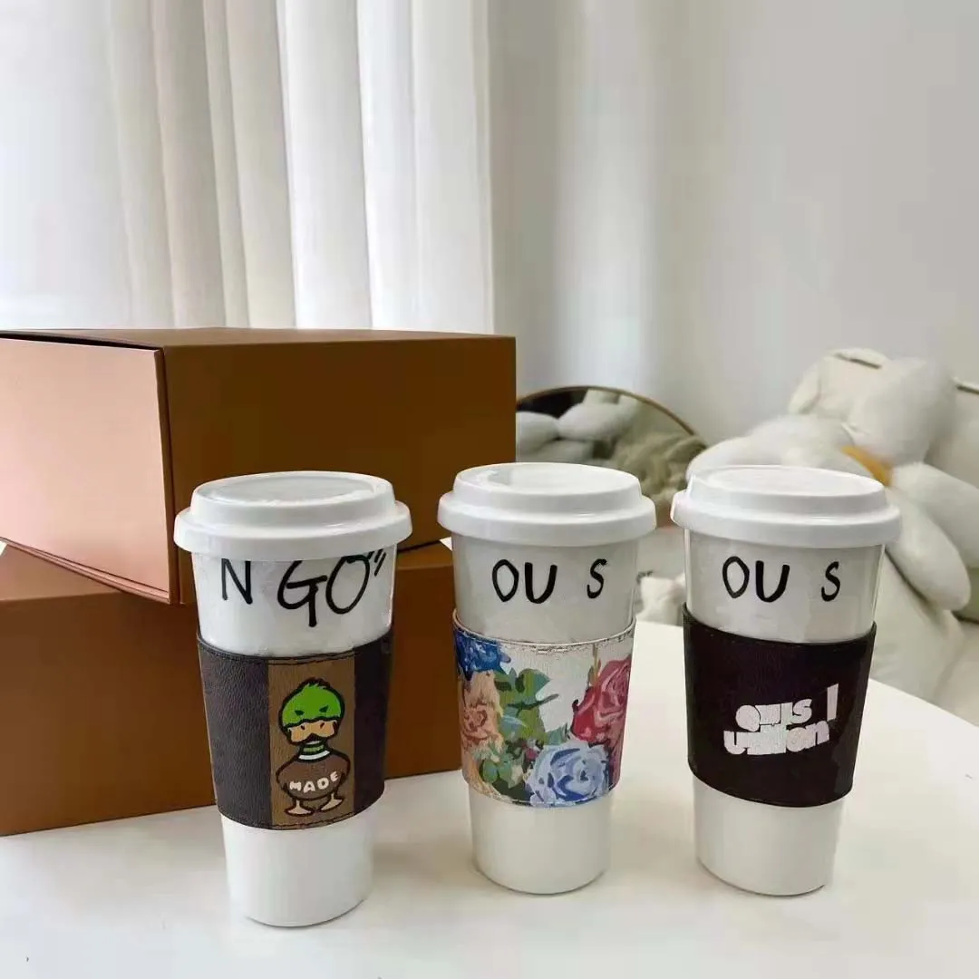 Designer Ceramic Mug With Cup Cover Lid 600ml With Luxury Letters Mug Flat Bottom Water Cup Coffee Cups