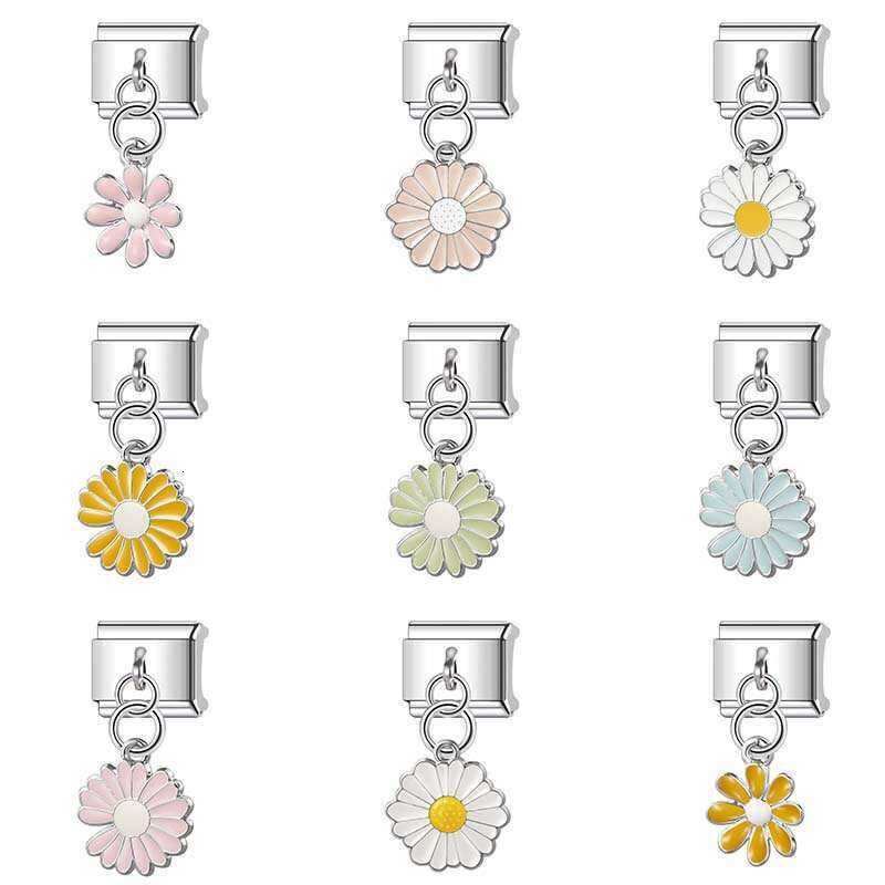New Women's Gift flowers pendant Bead Italian Charms Links Bangle Beads Fit 9mm Stainless Steel Bracelet Making DIY For Women Fashion Jewelry