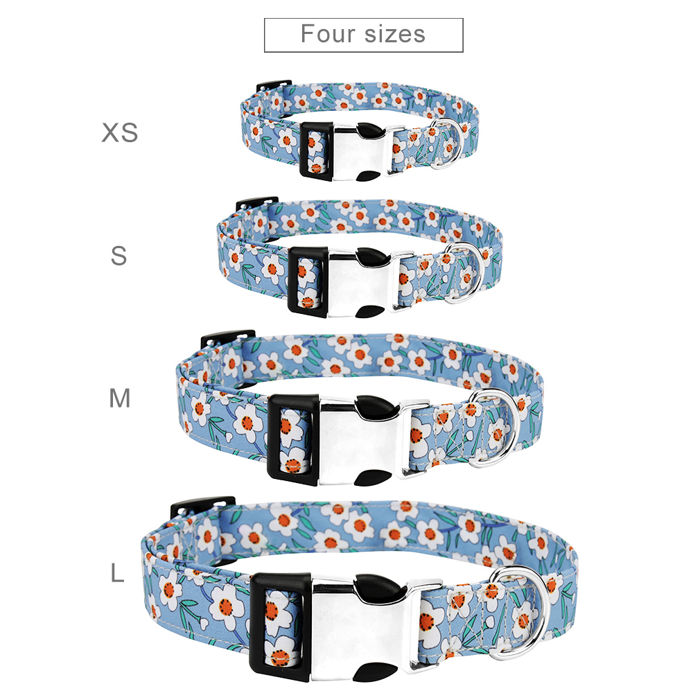 Dog Collar and Leash Set for Daily Outdoor Walking Running Training, Floral Spring Design for Small Medium Large Dogs Cats Pets