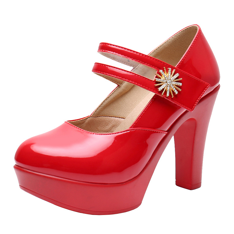 Small Size 33-43 Elegant Sier Red White Wedding Women's Platform Pumps 2024 Shallow Block High Heels Shoes Office Model