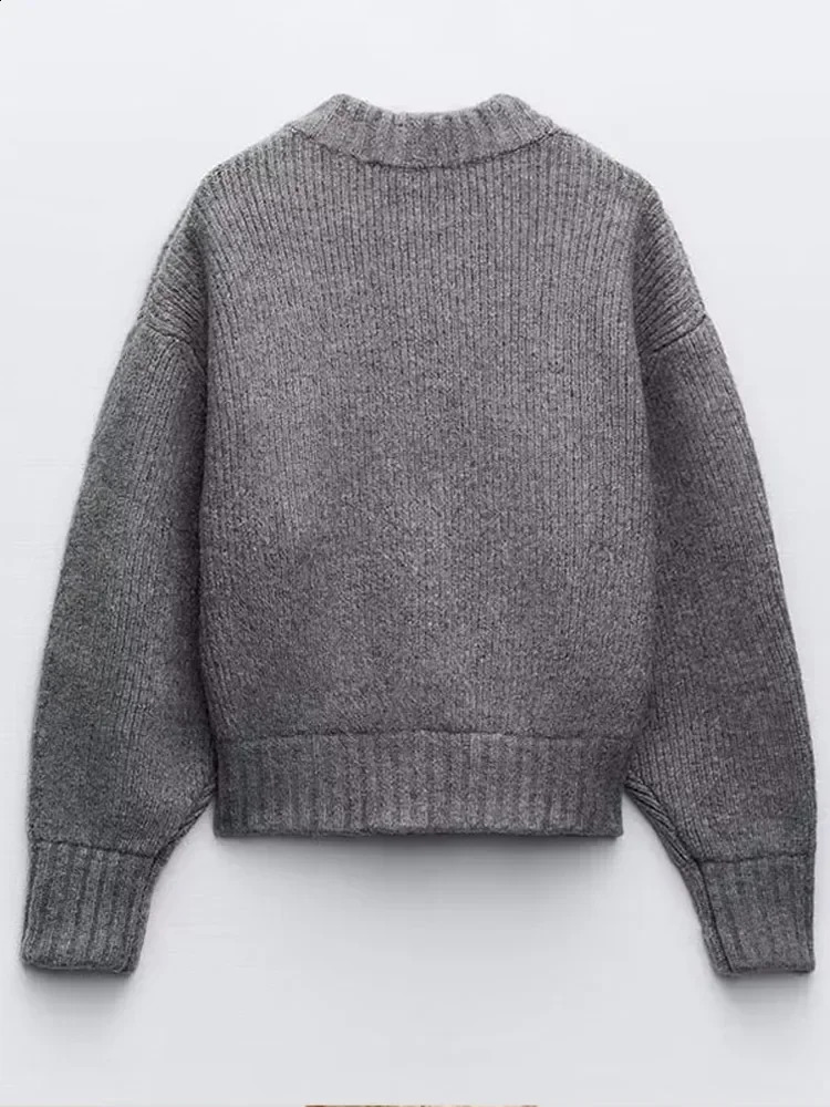 Cozy Knit Grey Zipper Cardigan Sweater Autumn Winter Long Sleeve Pleater Female Sweaters 2024 Elegant Casual Lady Outwear 240905