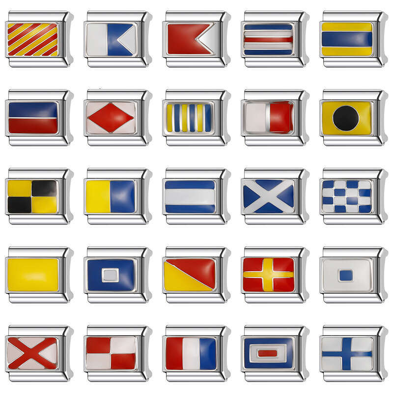 New Women's Gift flags with enamel Bead Italian Charms Links Bangle Beads Fit 9mm Stainless Steel Bracelet Making DIY For Women Fashion Jewelry