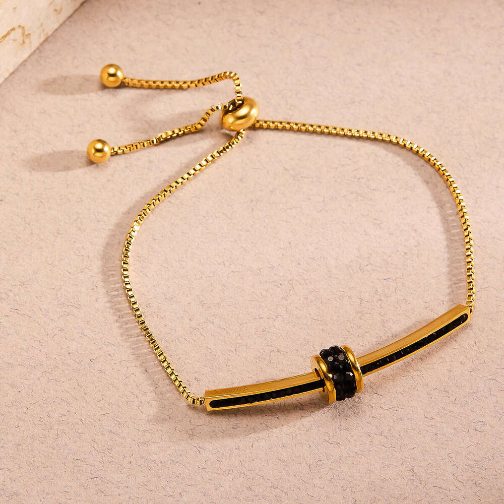 Designer 18K Gold Bracelet for Women Black Diamond Smile Small Waist Bracelet with Drawable High End Versatile Bracelet Non Fading Simple Color Preser