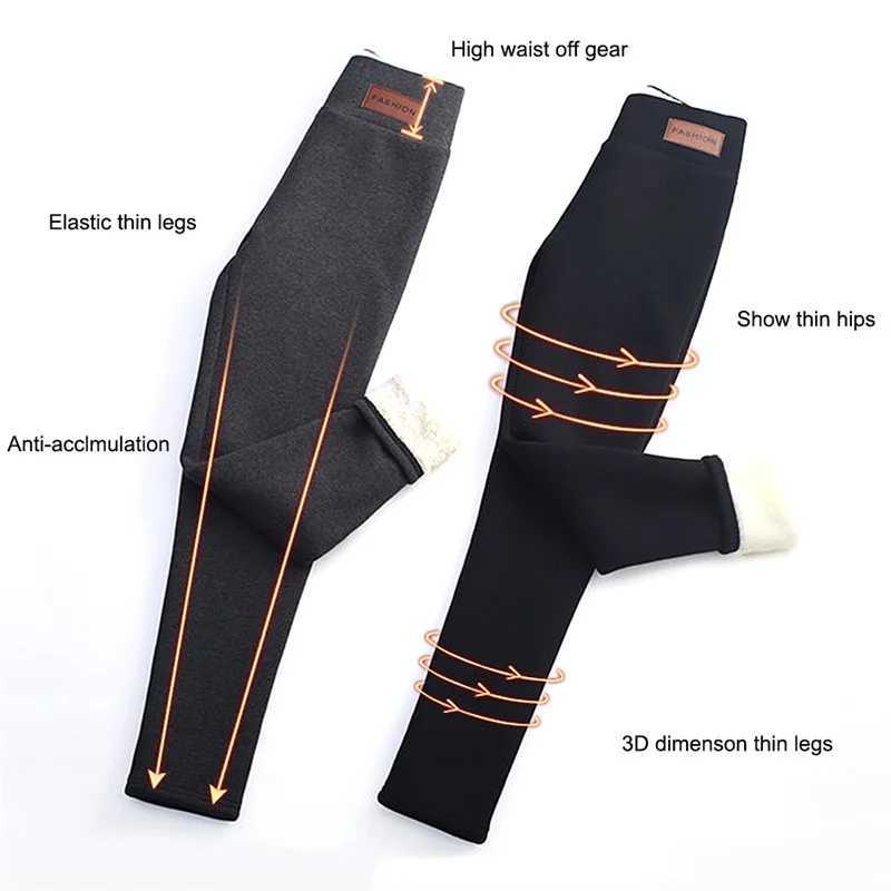 Women Thermal Leggings Winter Warm Elastic Lambwool Pantyhose Female Fleece Thermal High Waist Slim Thicken Tight PantsX240914
