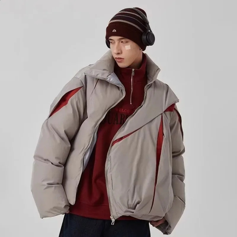 American cotton apron jacket mens winter long street thick collar hiphop loose cut n 240913