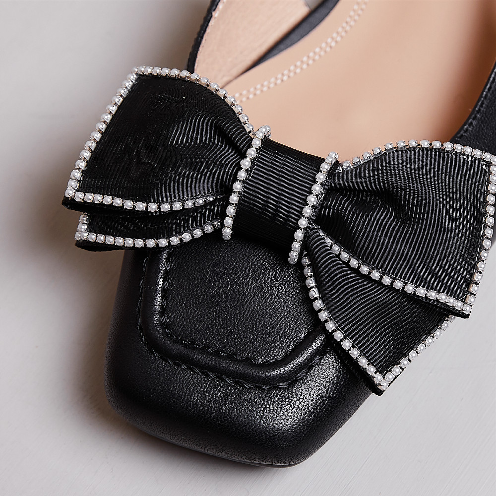genuine Women's leather sgback slip-on sandals square toe sweet bowtie korean style summer New flats sandalias shoes women 2108