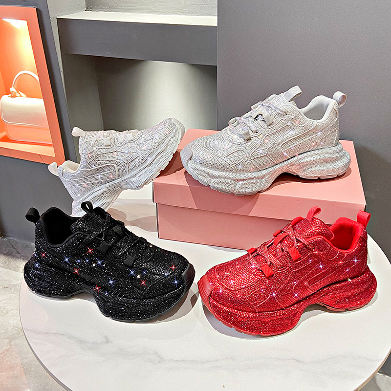 Youth Girls Chunky Crystal Sneakers Women Fashion Casual Breathable Height Increased Flat Platform Bg Shoes Footwear