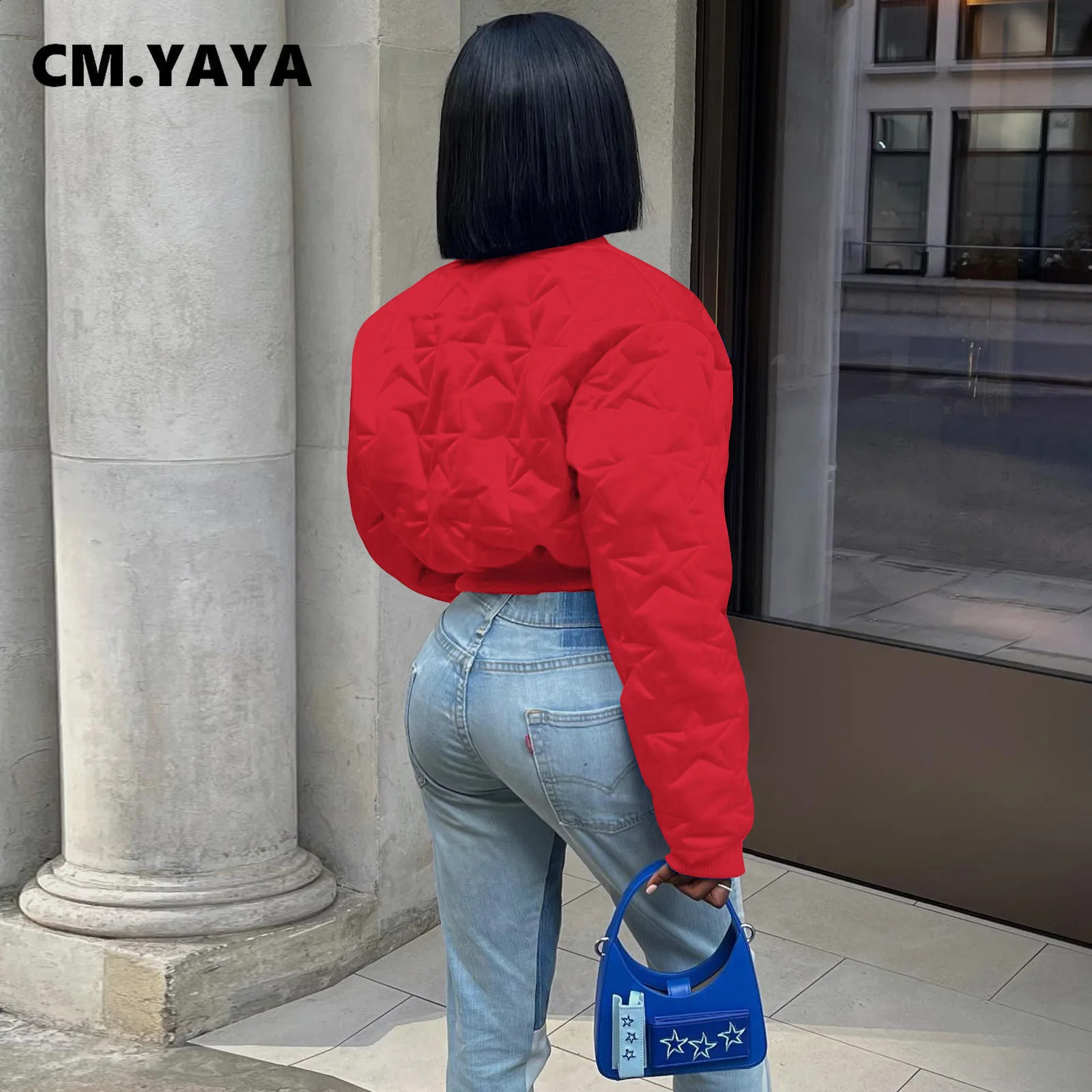 CM.YAYA Women Long Sleeve Star Zipper Fly Baseball Style Parkas Jackets Autumn Winter Keep Warm Outcoats Jacket 240914