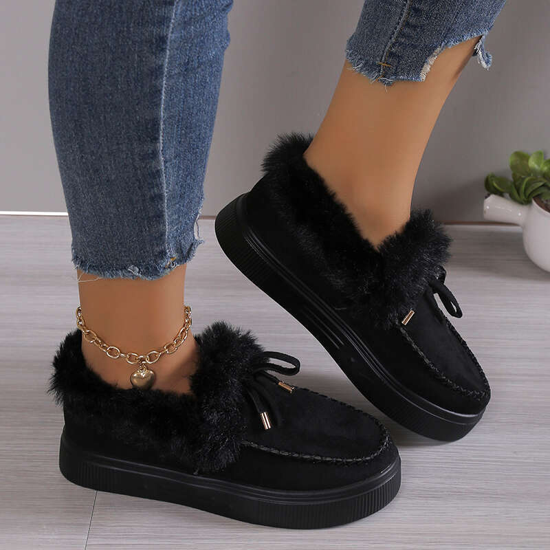 2023 Warm Plush Veet Ankle Snow Boots Lace Up Soft Winter Sneakers Comfortable Cotton Shoes For Women