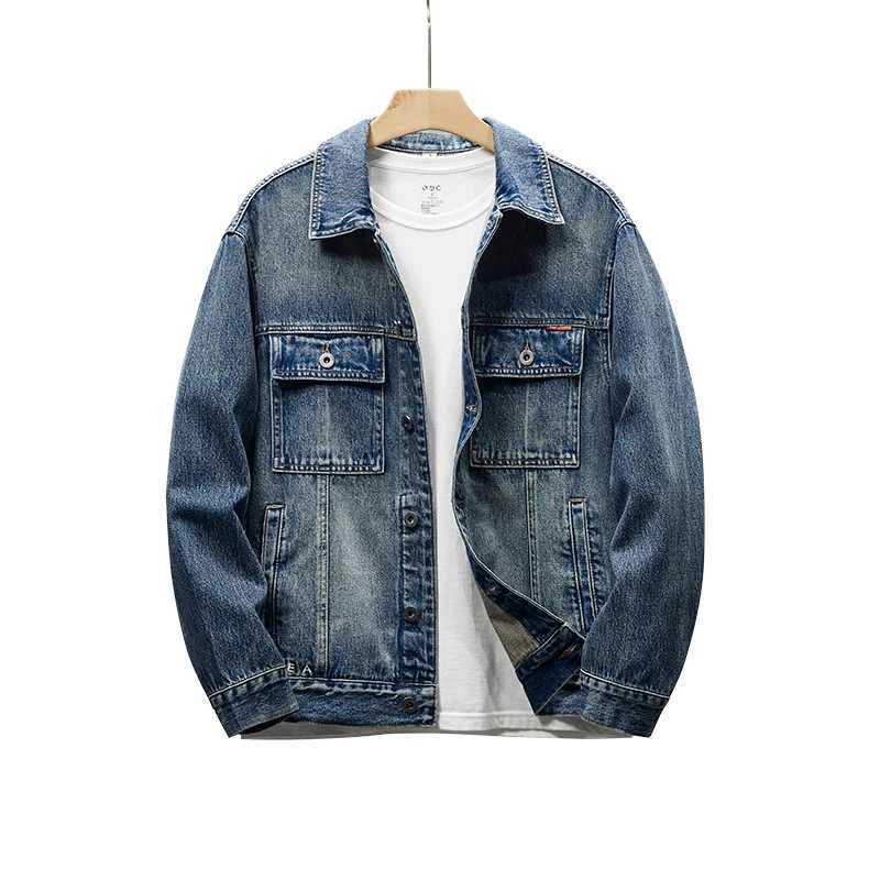 2024 New Retro Blue Denim Jacket Simple Personalized Design Trend Mens Jacket Thin Handmade Mens Top W240914