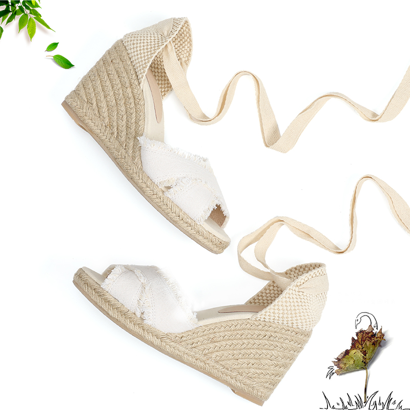 Summer Ladies Fashion Wedge Heel Open Toe Sandals High Heel Temperament Espadrille Sandals Skirt Shoes Wedge Strap Wedge Heels