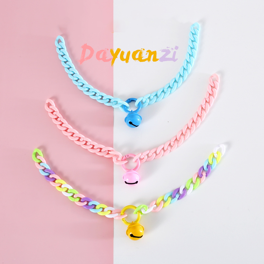 Pet Cat Collar with Bell Macaron Candy Color Resin Chain Ball Necklace Necklace Birthday Princess Accessories for Cat Dog Rabbit