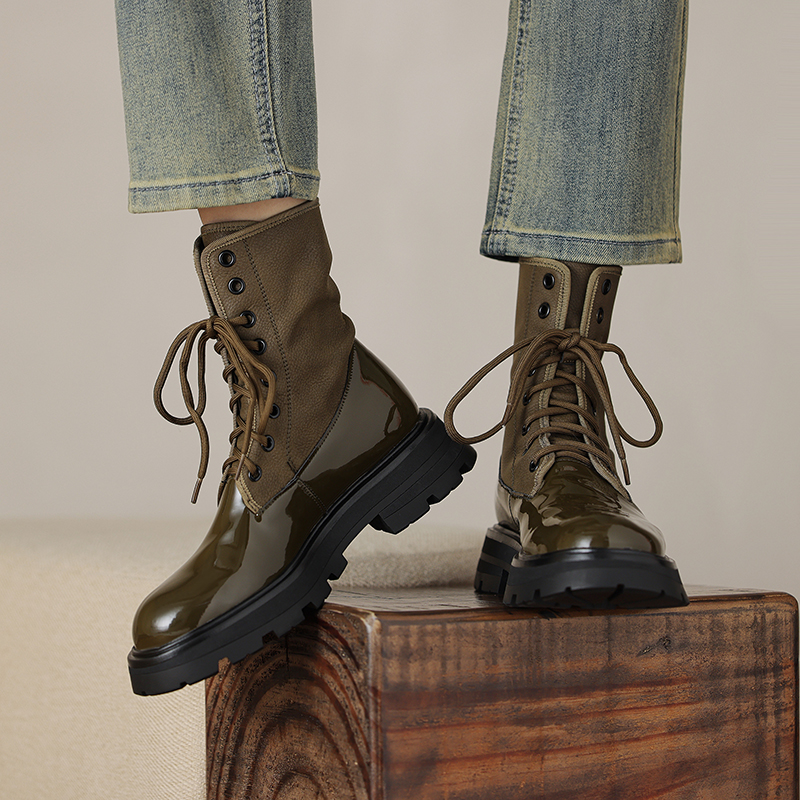 2024 New Autumn Round Toe Short Winter Shoes Ankle Boots for Women Genuine Leather 858d