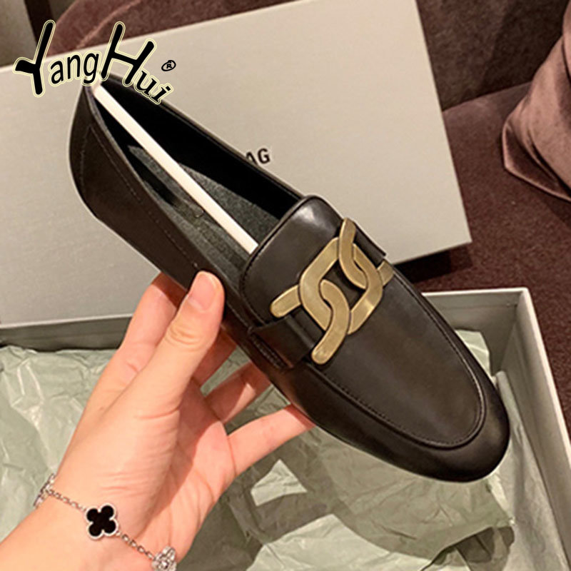 Mary Janes Casual Retro Pumps 2023 New Fashion Artificial Leather Summer Heel Flats Women's Shoes Metal Accessories Pointed Toe