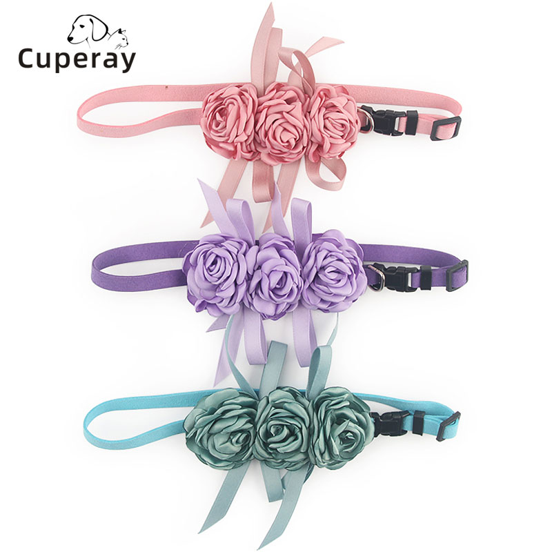 PET Dog Collar Pet Necklace Roses Flower Design for Small Dogs Kitten Adjustable Handmade Girl Clothes Costume Outfits Accessory