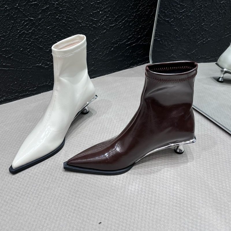 Fashion Metal Heel Women Ankle Stretch Female Designer Slip On Footwear Pointed Toe Ladies Elastic Short Boots Shoes 0279 bbbe dh31047