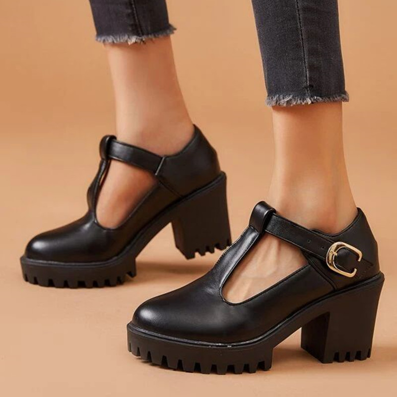 2025 new Medium Classic Heels Lolita Girls Black T-straps Casual Punk Women's Heeled Platform New Spring Pumps Loafer Shoes 9d68