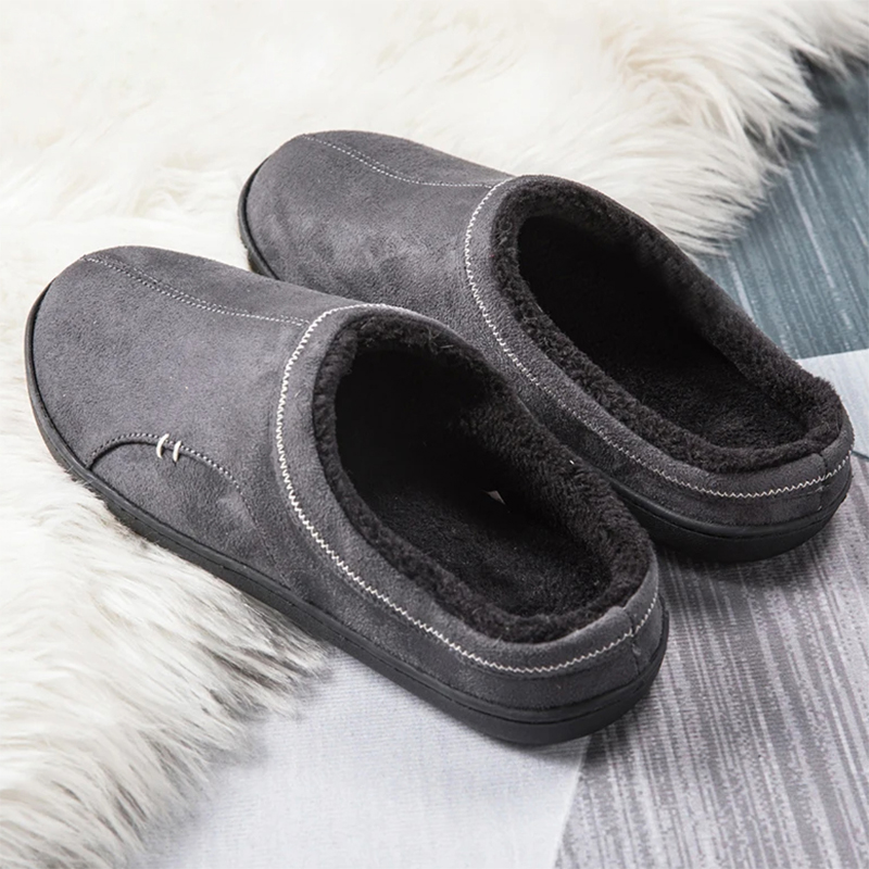 Big Size 49 Home Slippers for Men Winter Suede Short Plush Man Slippers Non Slip Bedroom Slipper Couple Soft Indoor Shoes Male