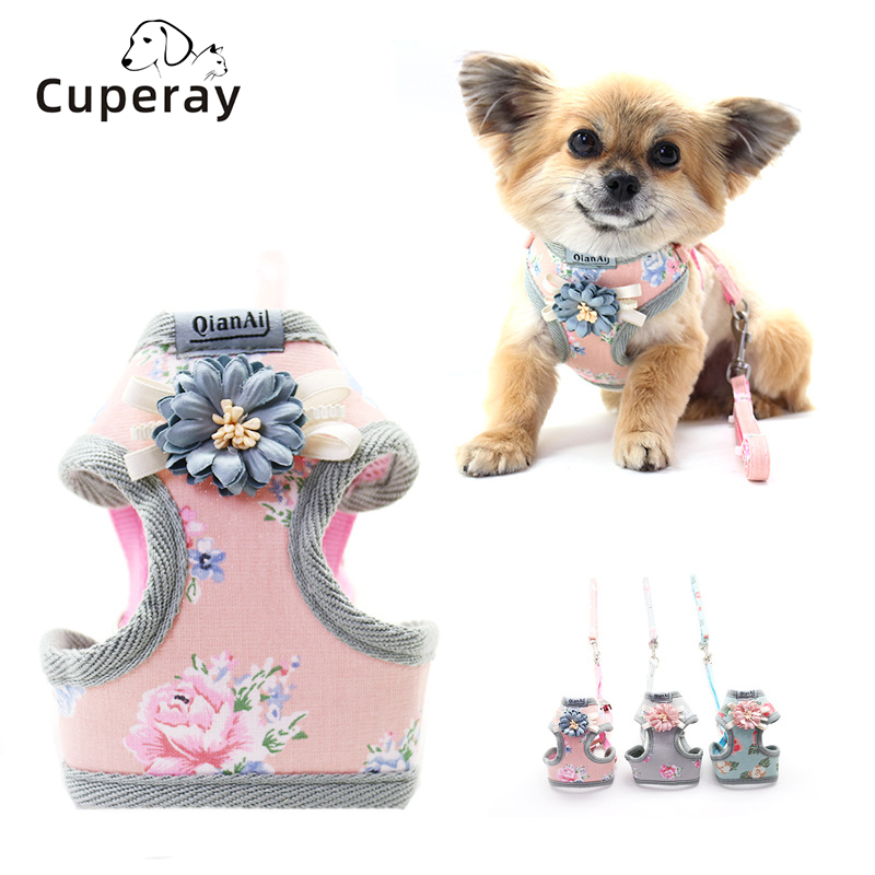 Pet Harness and Leash Set Summer Floral Dog Harness with Flower Decoration for Large, Medium & Small Dogs and Cats Accessories