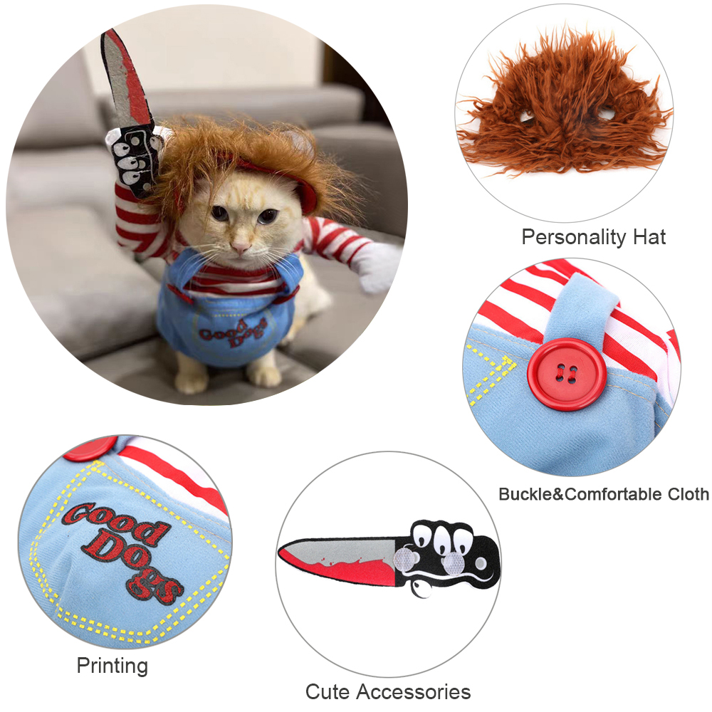 Funny Cat Clothes Halloween Cosplay Costume Adjustable Outfits for Small Big Dogs French Bulldog Chihuahua Party Dress Up Coat - view 4