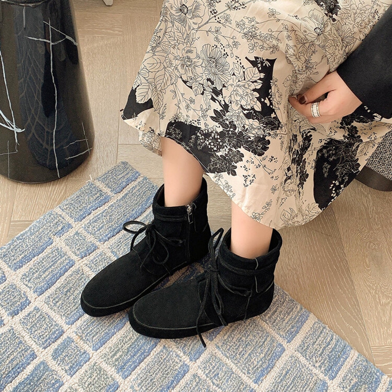 2024 Autumn Cow Suede Leather Women Shoes Round Toe Low Heel Elegant Flat with Short Western Cowboy Boots 4143