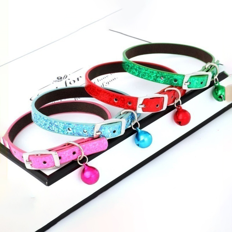 Leather Pet Collar Small Dog Cat Collars PU Leather Metal Anti-Bite Puppy Collars with Bell Strong Durable for Cats and Puppies