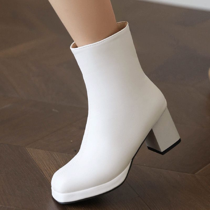 Ankle Candy Boots Women Elegant Block Heels Short Boot Black Red White Autumn Winter Party Shoes Lady Large Size 48 Brand c422