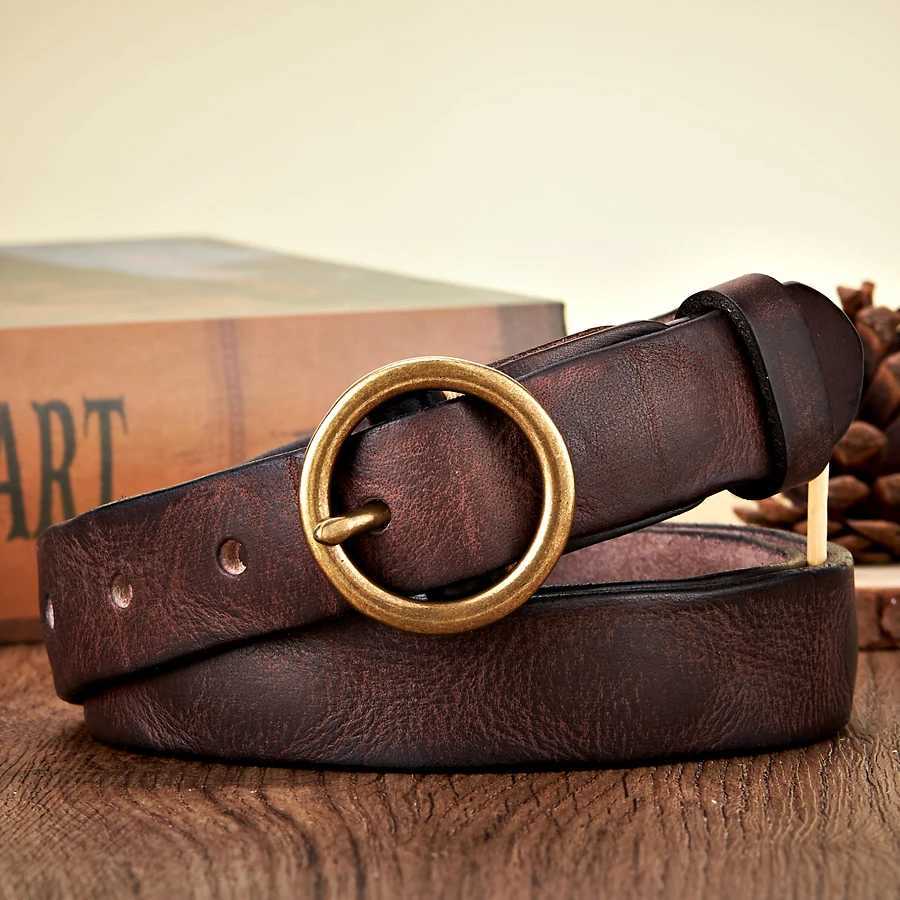 2.5CM Real Genuine Leather Belt Women Luxury Copper Round Buckle Cowskin Female Belt Simple Waist Strap For Jeans Candy ColorX240914
