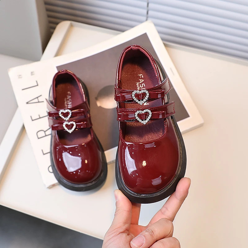 Children Leather Shoes for Spring Wine Red Black Elegant Girls Mary Janes Chunky Hook-loop Beautiful Comfy Kids Shoe 26-36 240913
