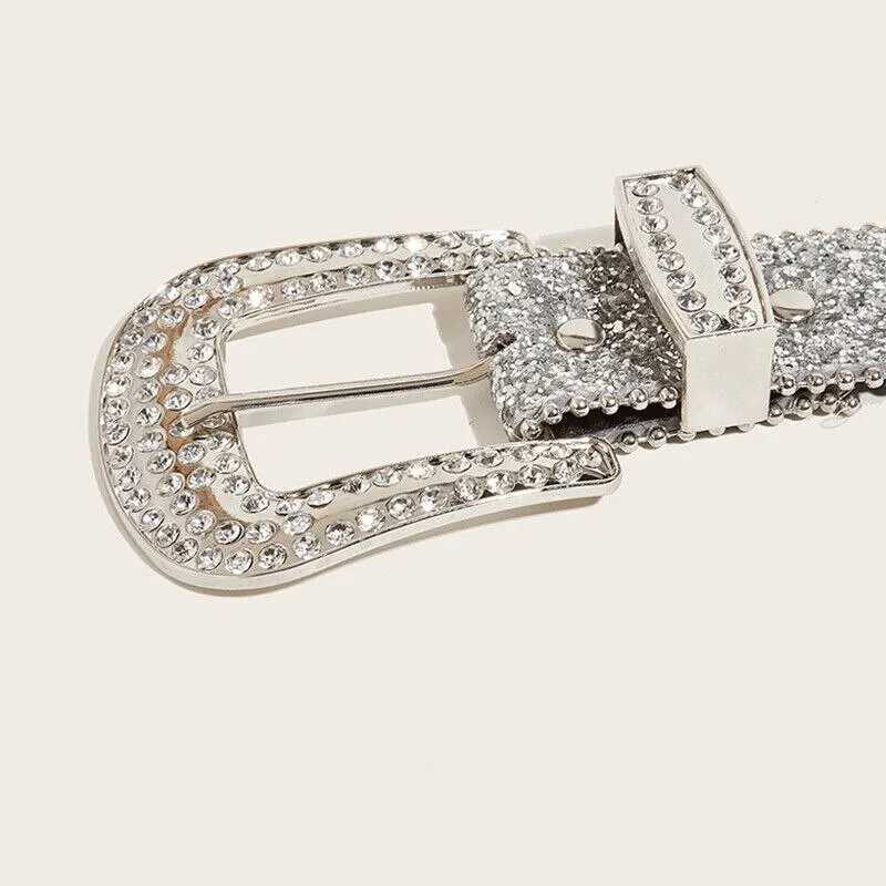 Gothic Black Silver Metal Buckle Rhinestone Belt Body Four Seasons Y2K Style Womens Jeans BeltX240914