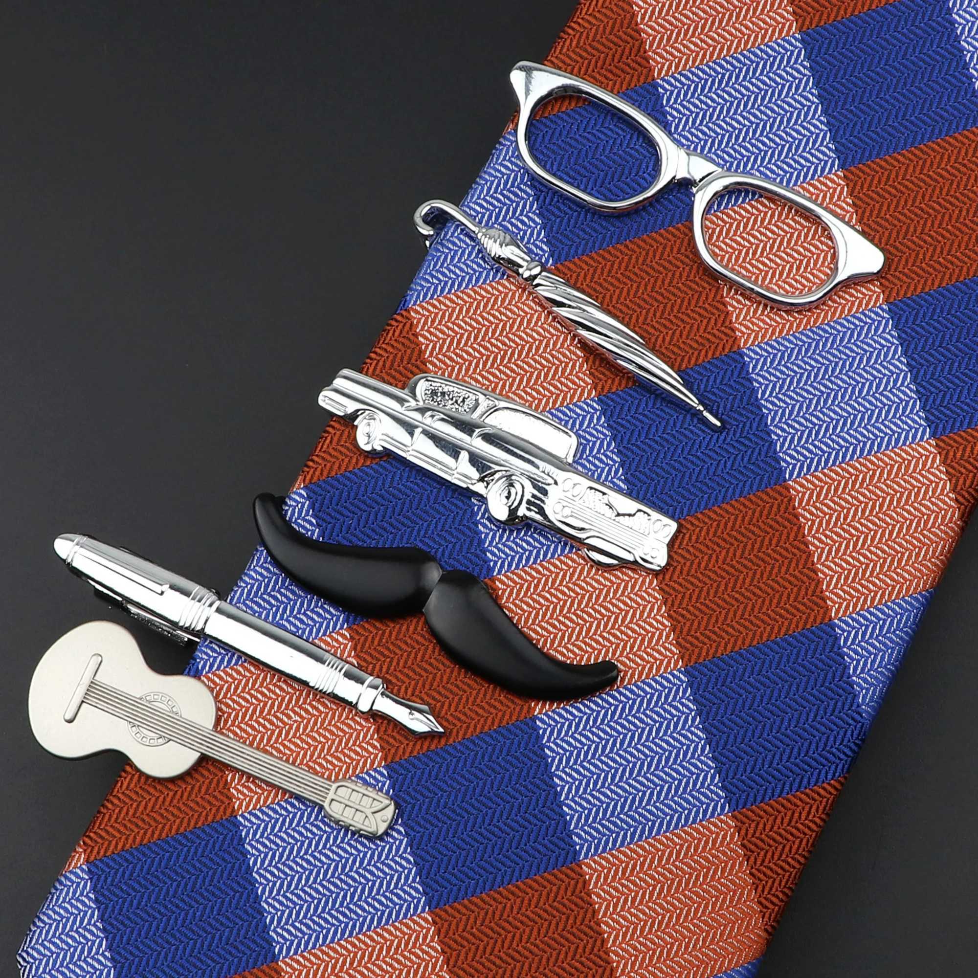 1PC Chrome Stainless Tie Clip For Men Pen Glasses Car Moustache Fork Spoon Shape Metal Necktie Clasp Wedding Party AccessoriesX240914