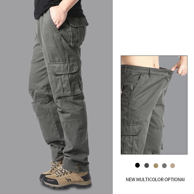 Big Size Mens Casual Sports Pants Stretch Waist Tactical Cargo Pants Man Hiking Pants Joggers Cotton Trousers 240911