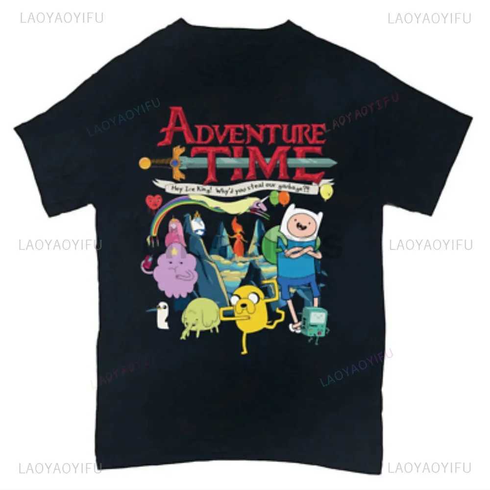 Adventure Time Cotton T-shirt Fun Cartoon Printed Mens T-shirt Casual Wear Classic Anime Graphic Mens T-shirt CL240913