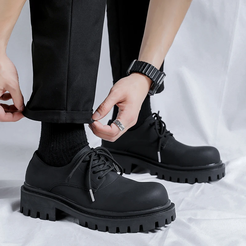Platform Mens Luxury Casual Genuine Leather High-quality Leisure Tooling Shoes Comfortable Inside Handmade Trend Fashion Shoes
