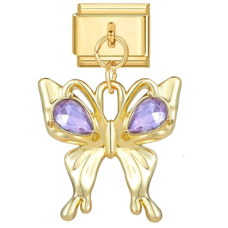 New Women's Gift Sun butterfly heart with gold Pendant Italian Charms Links Bangle Beads Fit 9mm Stainless Steel Bracelet Making DIY For Women Fa