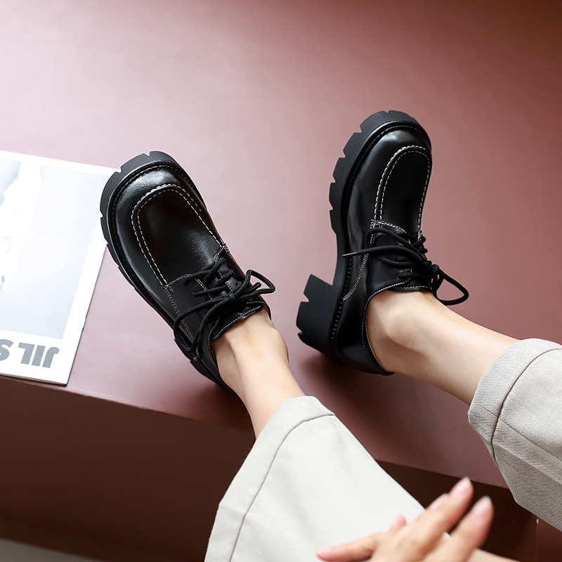 New 2022 Spring Genuine Leather Platform Round Toe New Woman Shoes Casual Loafers atos De Mujer Women Lace-up 2bb1