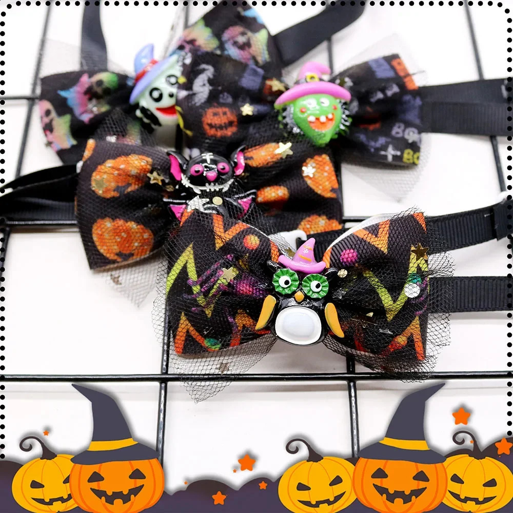 Halloween Dog Bow Tie Adjustable Skull Dog Cat Bow Collar Party Decoration Pet Dog Beauty Accessories 240914