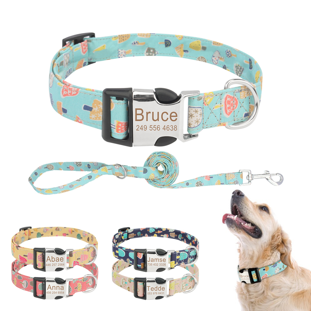 Personalized Dog Collar for Medium Large Small Dogs with Name & Phone Number Engraved Metal Buckle - Fancy Tie Leash Available