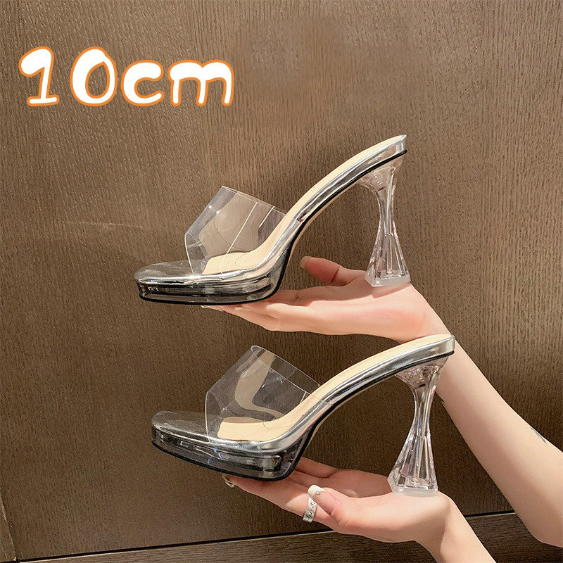New Summer's Clear Crystal Slippers With Waterproof Table Sandals For Women Wear Nightclub High-heeled Slides 7d91 8054