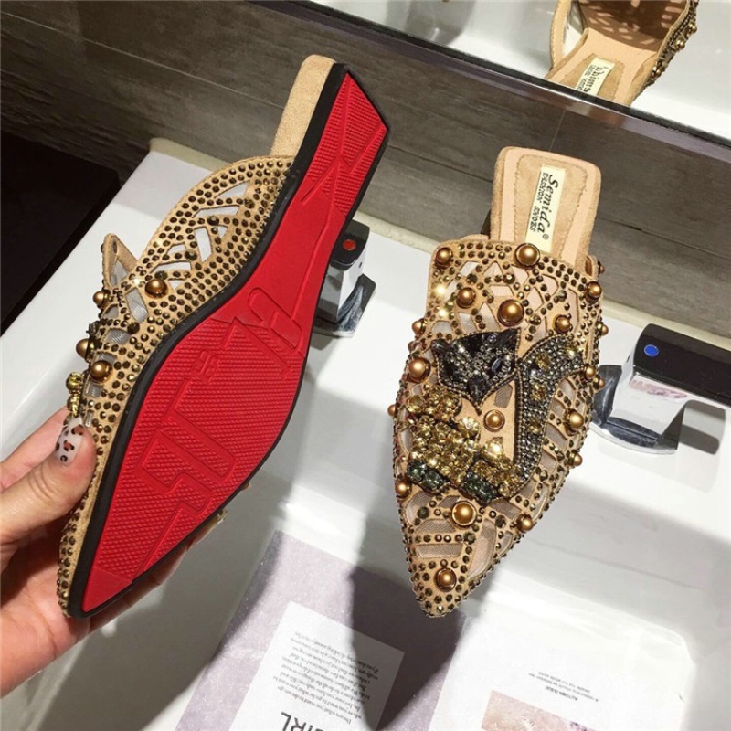 Style Ethnic Large Size Baotou Half Slippers Women Wear Flat Sandals Summer Breathable Pointed Mueller Shoes 2cd4