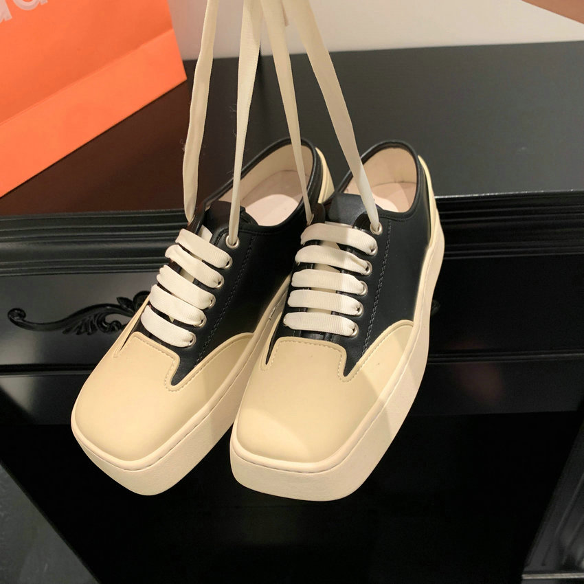 Spring 2023 Summer Women Sneakers Genuine Leather Mixed Color Low Heel Square Toe Platforms Shoes Woman Size 35-40 c510