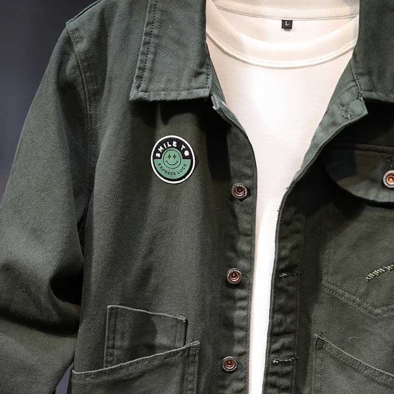 2024S printed and automatic denim jacket mens plus size loose collar fashionable street Japanese style workwear solid color casual top W240914