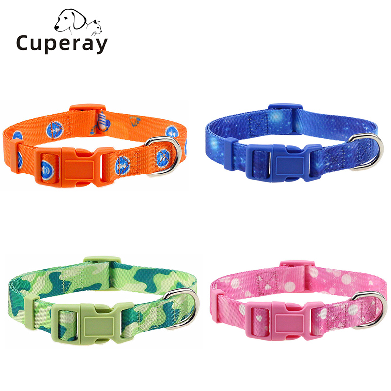 Nylon Print Pet Collar Small and Medium Dog Adjustable Dog Collar ABS Eco-Friendly Buckle and D Ring for Cat and Dog Accessories