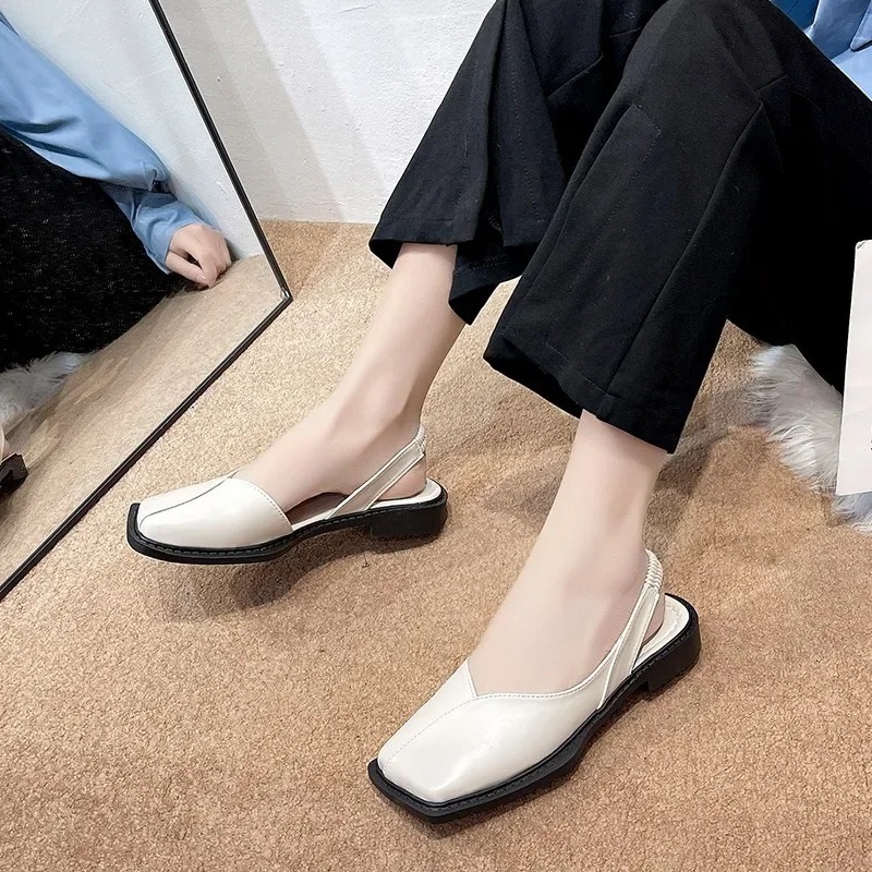 Women's New Summer Style PU Leather Solid Color Comfortable Women's Sandals Casual Slingback Office Elastic Band Women's Loafers