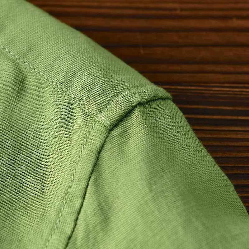 Green Cotton Linen Casual Shirts For Men Basic Classic Long Sleeve Turn-down Collar Breathable Clothing Z240914