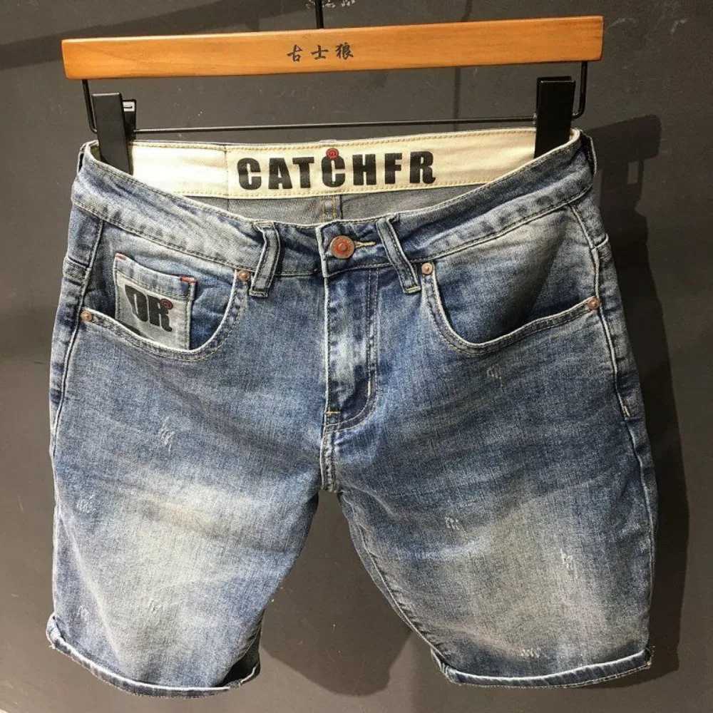 Korean Fashion Luxury Vintage Mens Summer Casual Denim Shorts Solid Trousers for Men Retro Workwear Loose Knee-length ShortsX240914